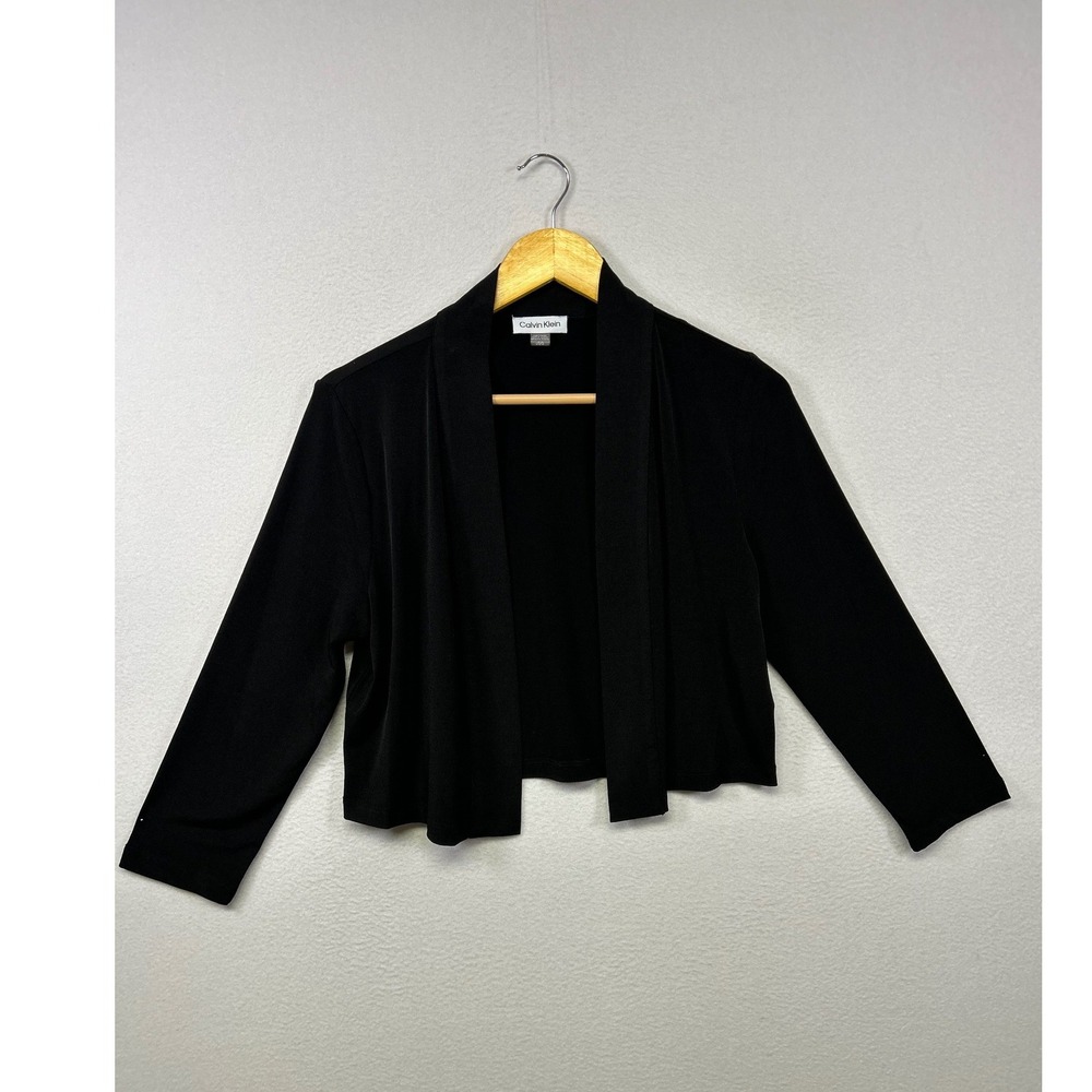 Officecore Minimalist Calvin Klein Womens Large Black Openā Front Cropped Shrug